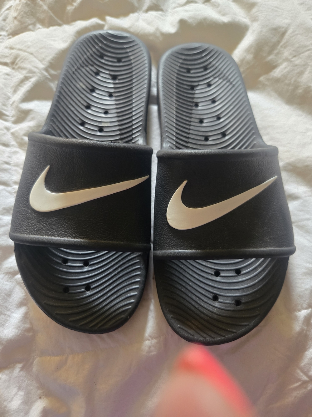 Nike Black Slides with White Swoosh Logo